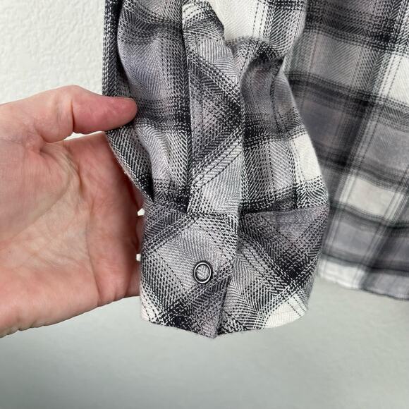 Rails Western Dolly Button Down Grey Check Plaid Fringe Flannel Shirt XS/Medium - Picture 9 of 16